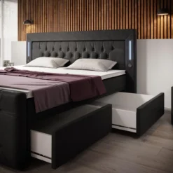 Boxspringbett Diva mit USB, LED und Stauraum (2 Schubladen)