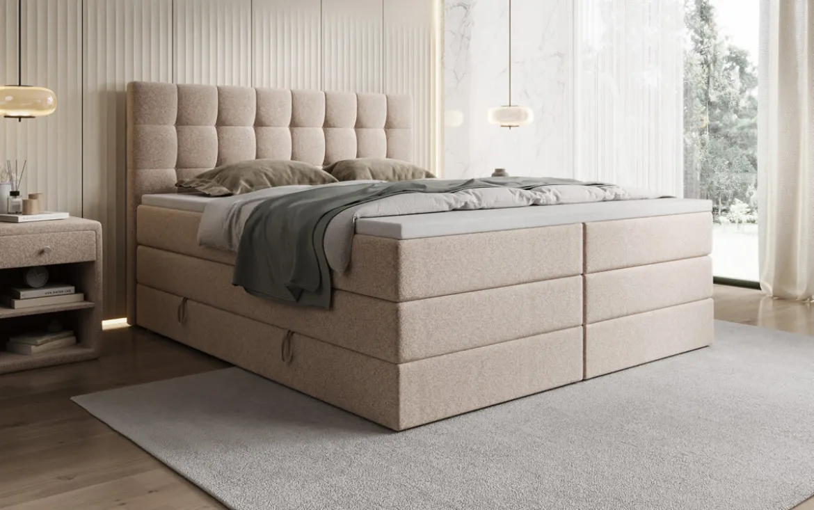 Boxspringbett Grandé in Strukturstoff mit Stauraum