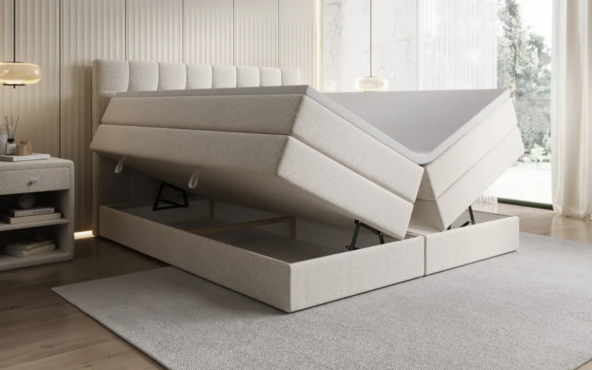 Boxspringbett Grandé in Strukturstoff mit Stauraum