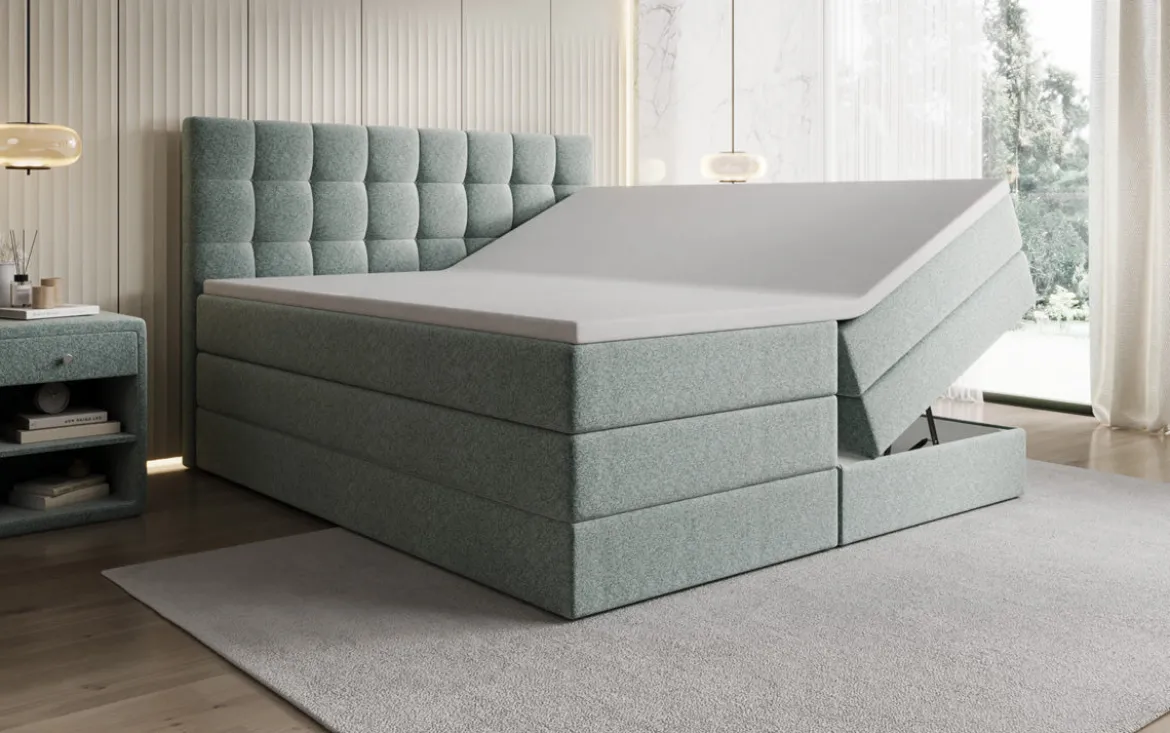 Boxspringbett Grandé in Strukturstoff mit Stauraum