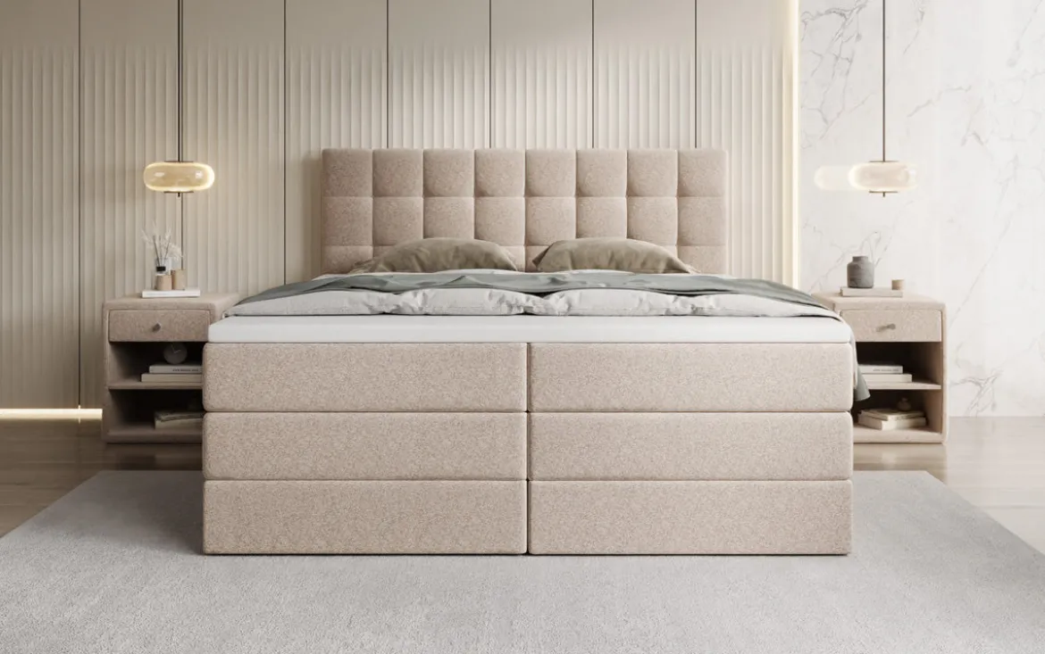 Boxspringbett Grandé in Strukturstoff mit Stauraum