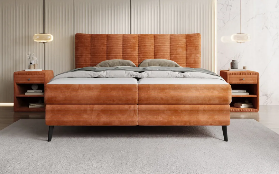 Boxspringbett Ines in Cord mit Stauraum