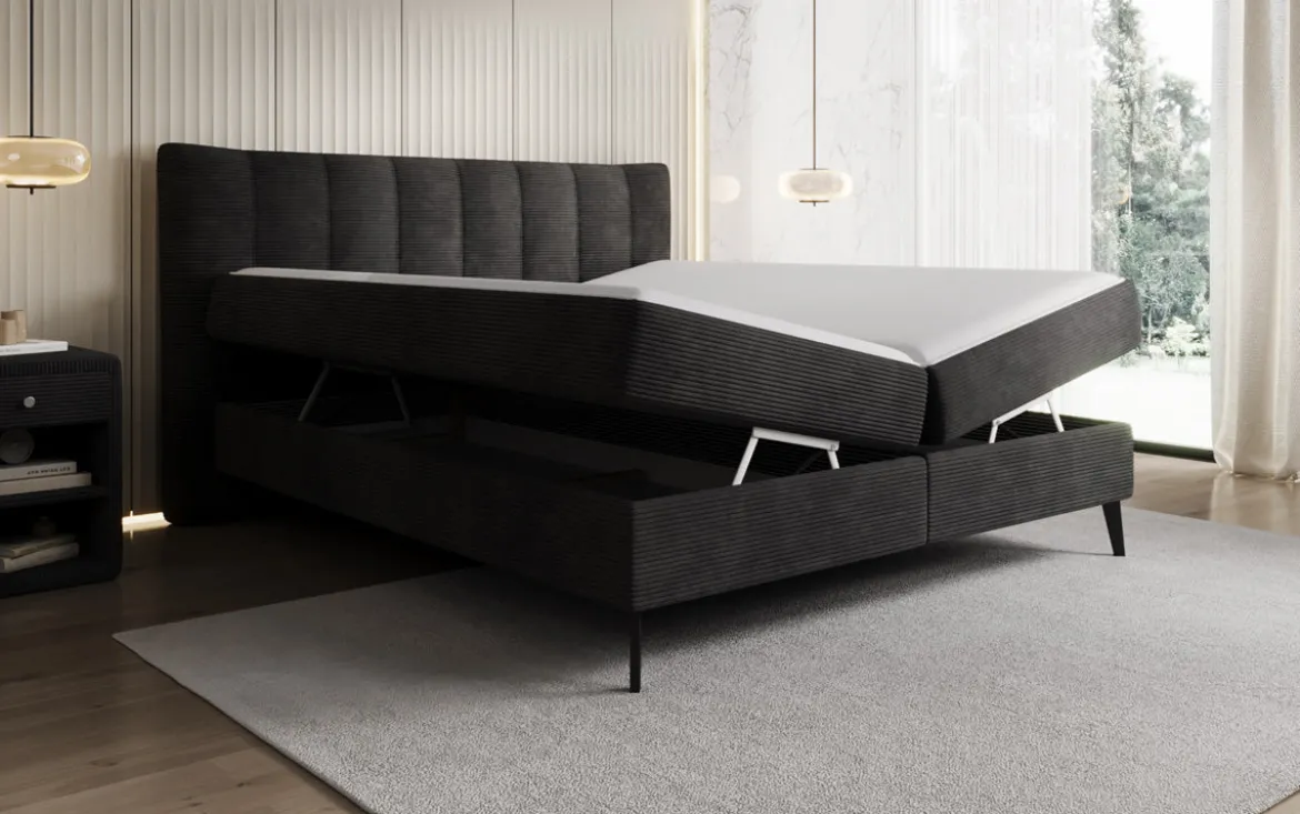 Boxspringbett Ines in Cord mit Stauraum