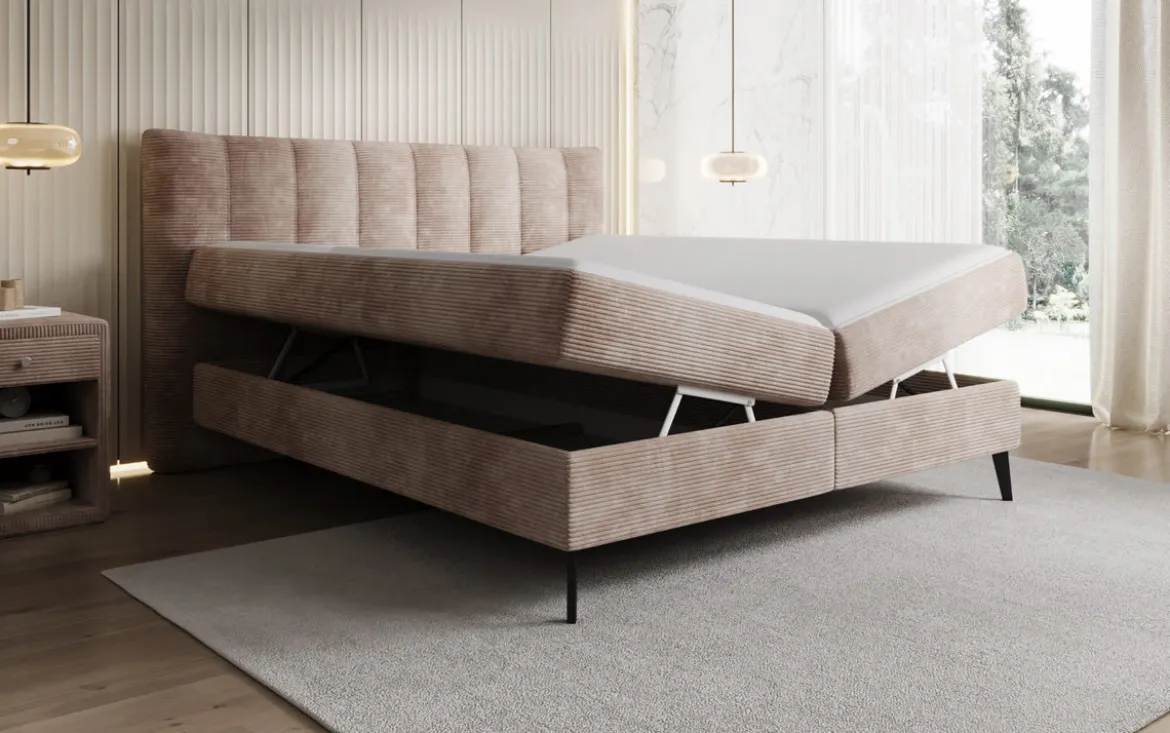 Boxspringbett Ines in Cord mit Stauraum