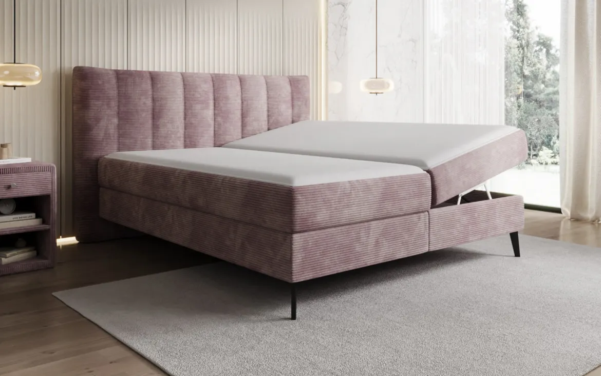 Boxspringbett Ines in Cord mit Stauraum