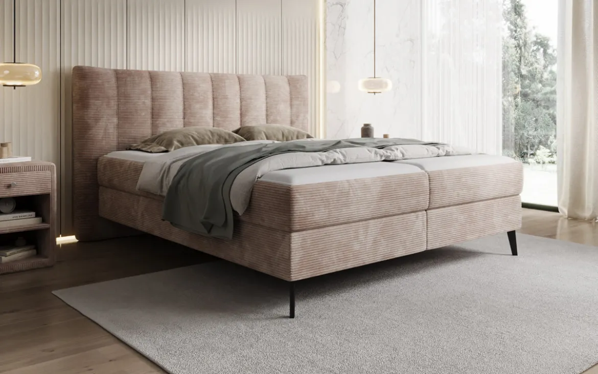 Boxspringbett Ines in Cord mit Stauraum