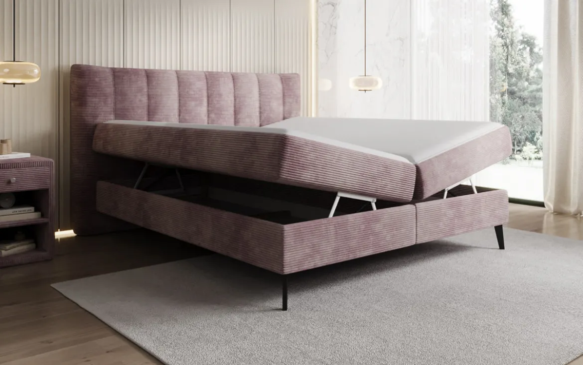 Boxspringbett Ines in Cord mit Stauraum