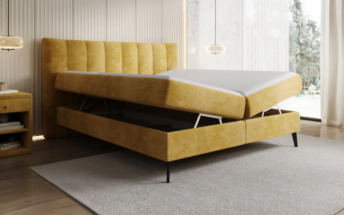 Boxspringbett Ines in Cord mit Stauraum