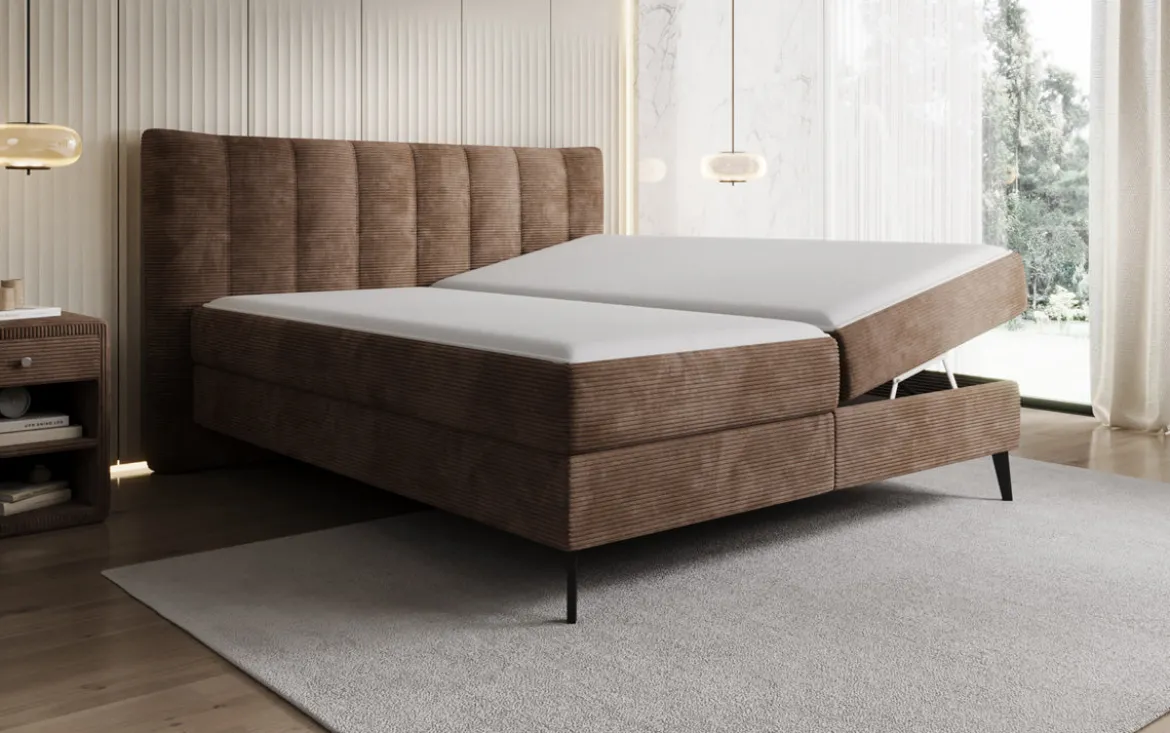 Boxspringbett Ines in Cord mit Stauraum