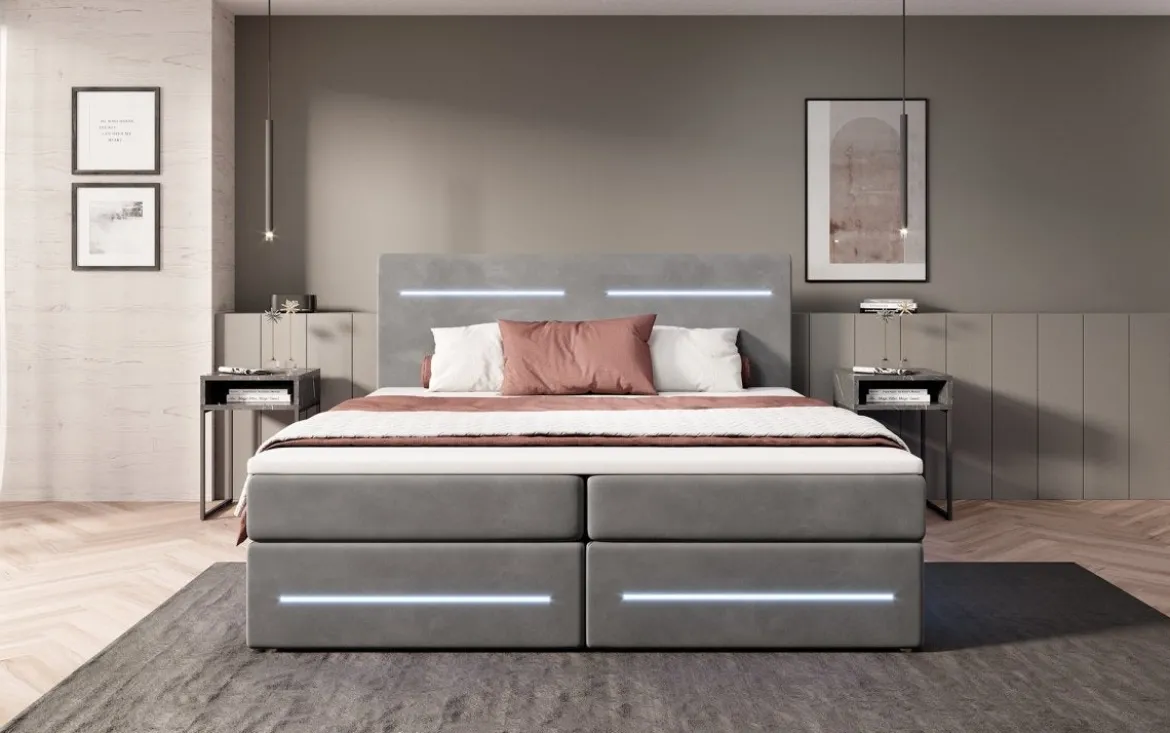 Boxspringbett Lara mit Stauraum und LED (Samt)