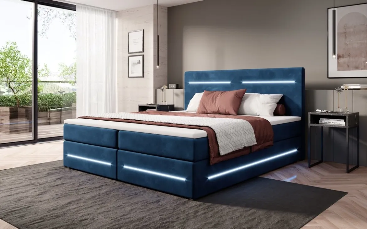 Boxspringbett Lara mit Stauraum und LED (Samt)