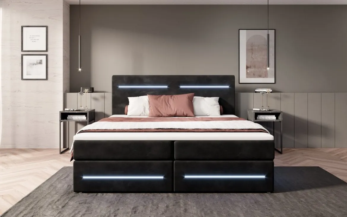 Boxspringbett Lara mit Stauraum und LED (Samt)
