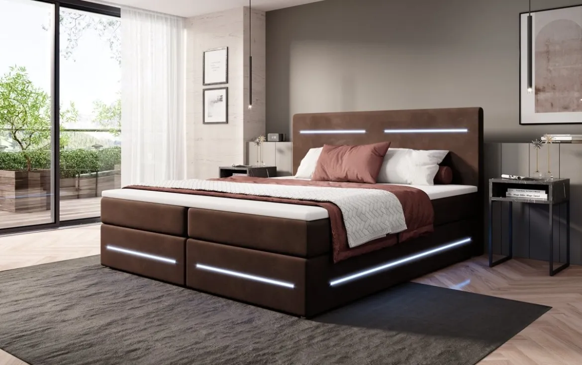 Boxspringbett Lara mit Stauraum und LED (Samt)