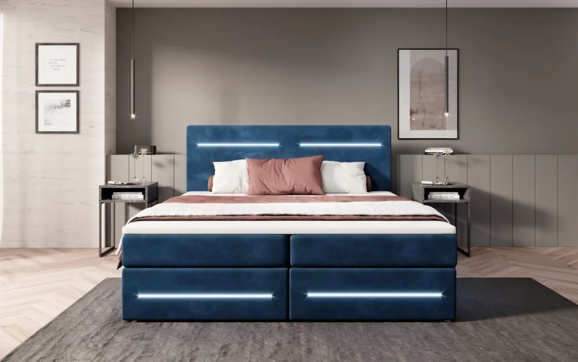 Boxspringbett Lara mit Stauraum und LED (Samt)