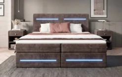 Boxspringbett Lara mit Stauraum und LED in Cord