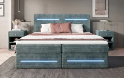 Boxspringbett Lara mit Stauraum und LED in Cord