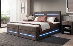 Boxspringbett Lara mit Stauraum und LED in Cord