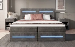 Boxspringbett Lara mit Stauraum und LED in Cord