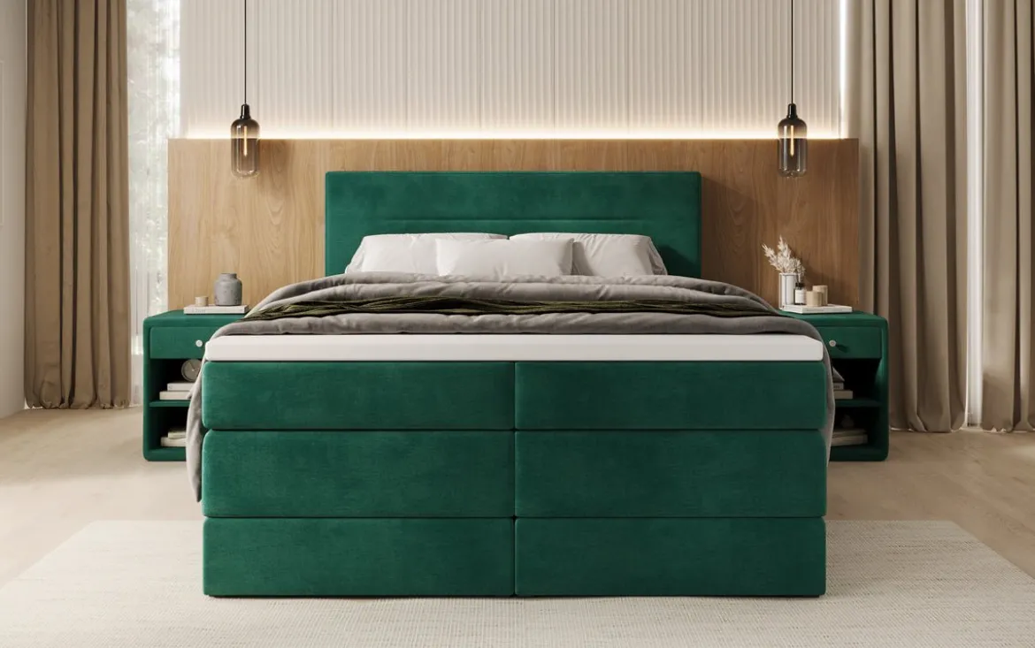 Boxspringbett Lavero mit Stauraum in Samt