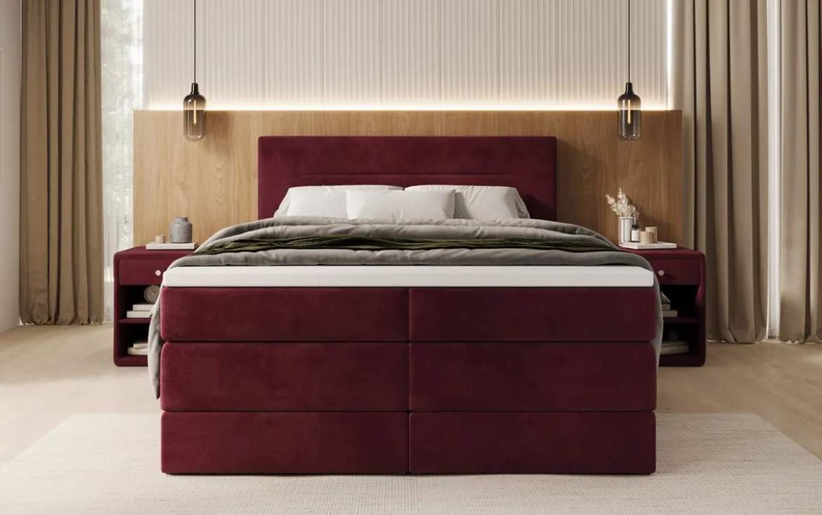 Boxspringbett Lavero mit Stauraum in Samt