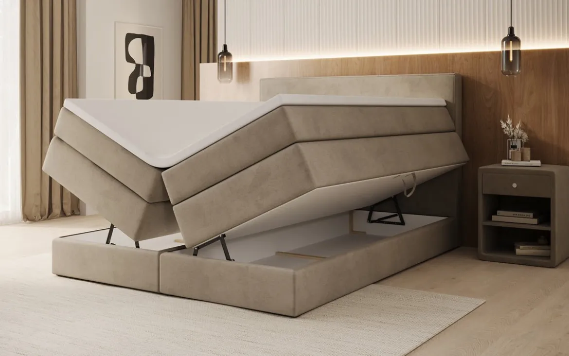 Boxspringbett Lavero mit Stauraum in Samt
