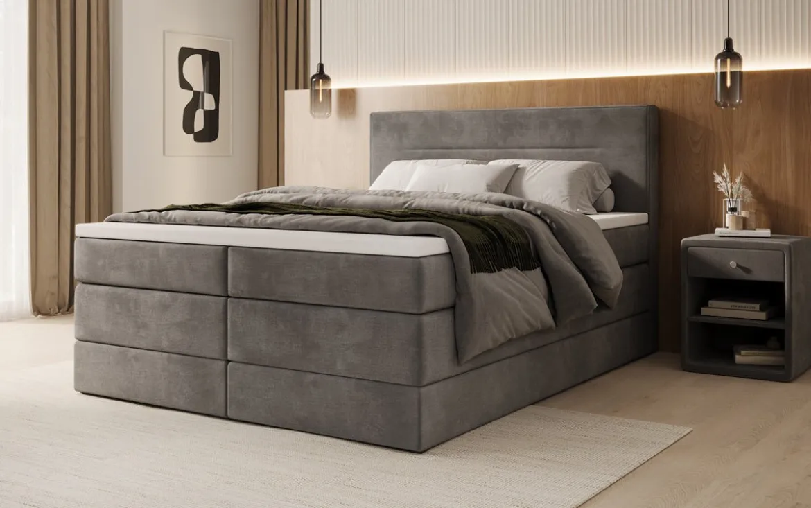 Boxspringbett Lavero mit Stauraum in Samt