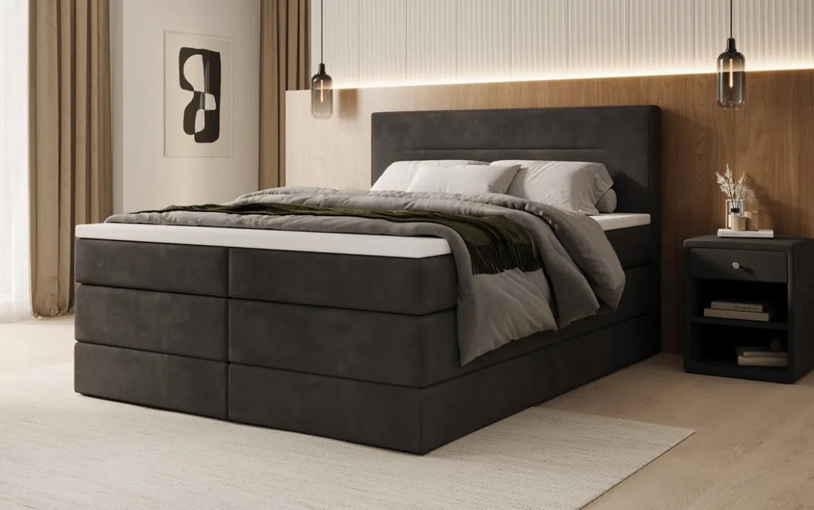 Boxspringbett Lavero mit Stauraum in Samt
