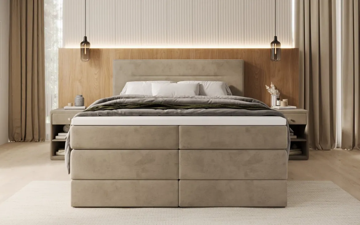 Boxspringbett Lavero mit Stauraum in Samt