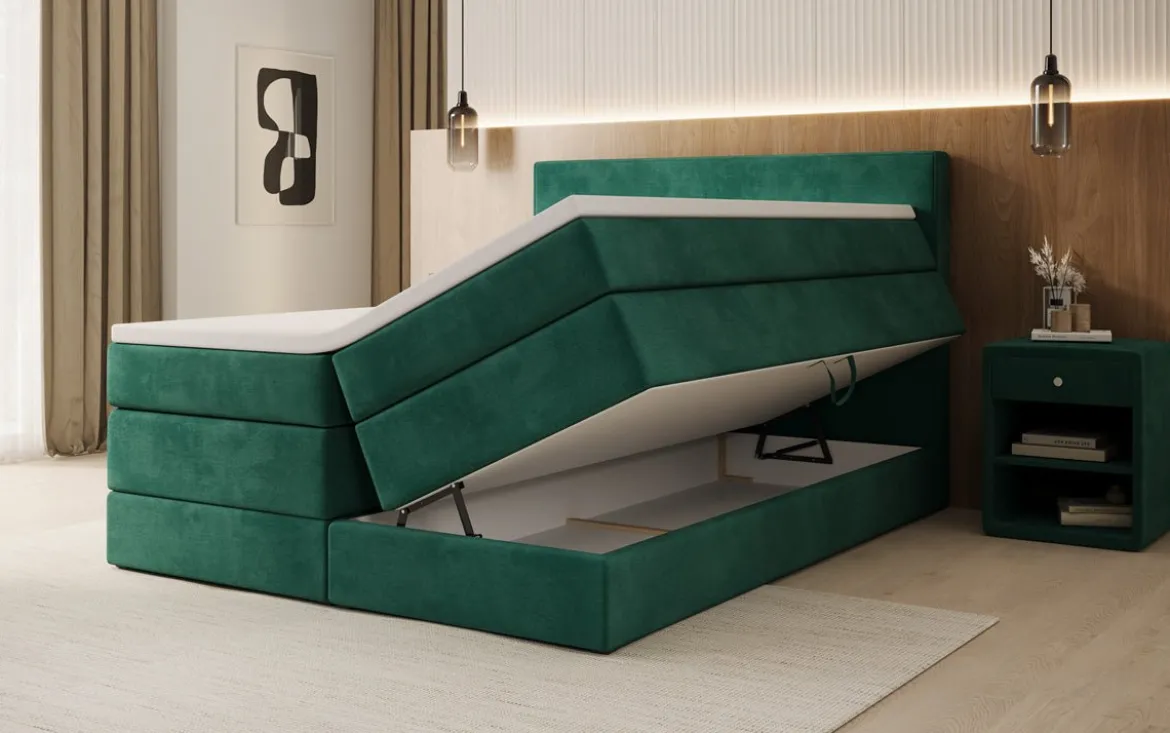 Boxspringbett Lavero mit Stauraum in Samt