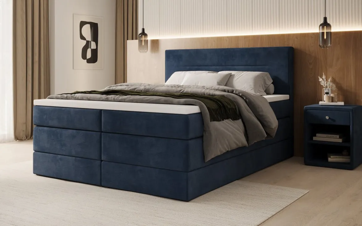 Boxspringbett Lavero mit Stauraum in Samt