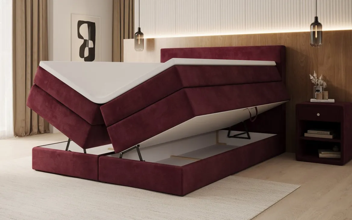 Boxspringbett Lavero mit Stauraum in Samt