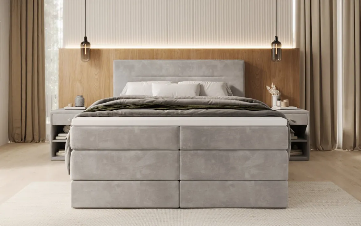 Boxspringbett Lavero mit Stauraum in Samt