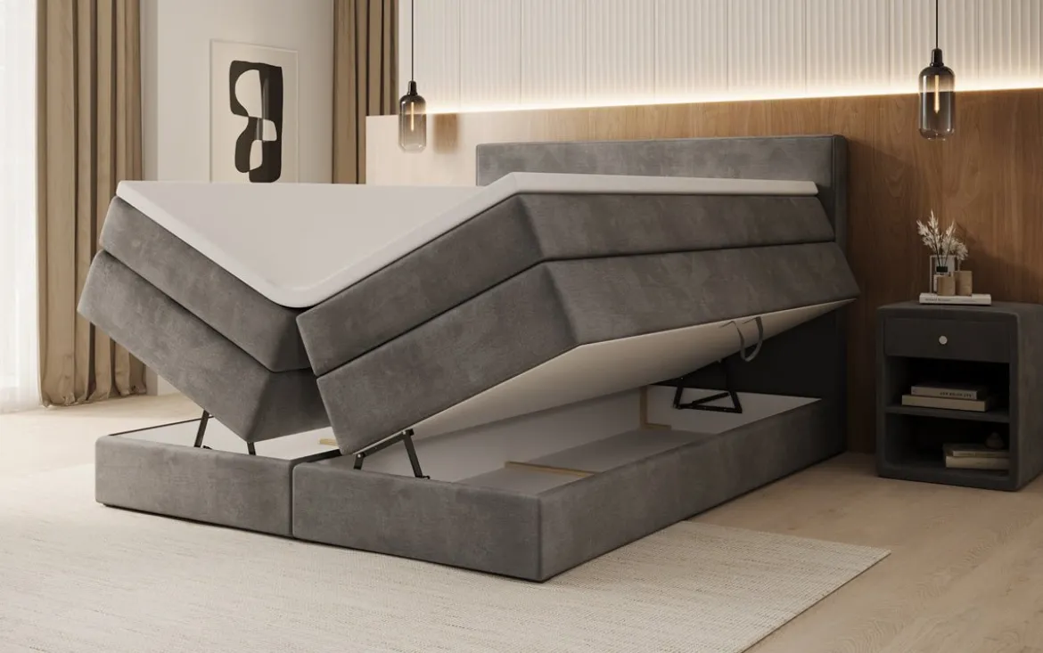 Boxspringbett Lavero mit Stauraum in Samt