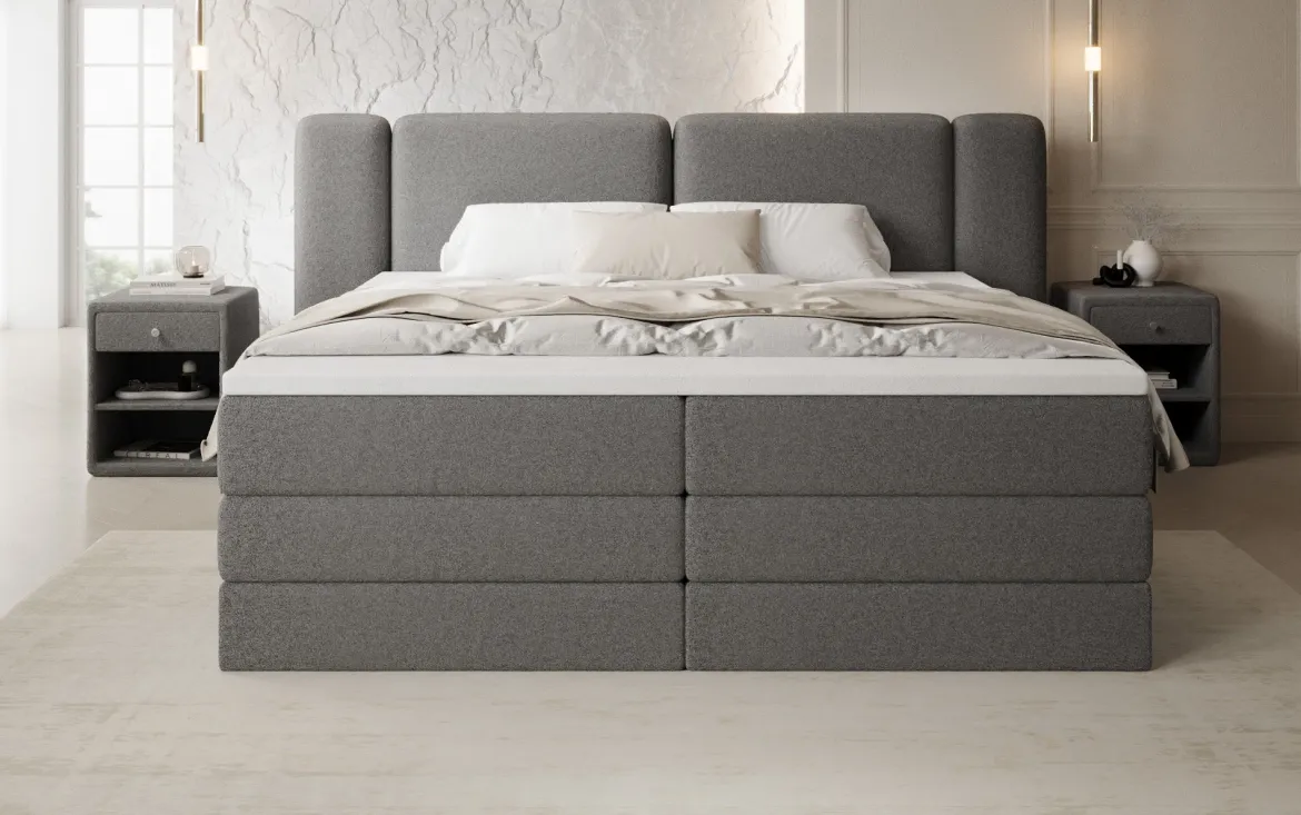 Boxspringbett Leni mit hochklappbarem Stauraum in Teddy Bouclé