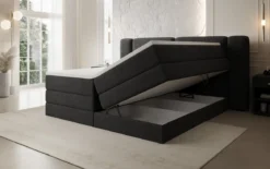 Boxspringbett Leni mit hochklappbarem Stauraum in Teddy Bouclé
