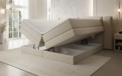 Boxspringbett Leni mit hochklappbarem Stauraum in Teddy Bouclé