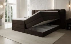 Boxspringbett Leni mit hochklappbarem Stauraum in Teddy Bouclé