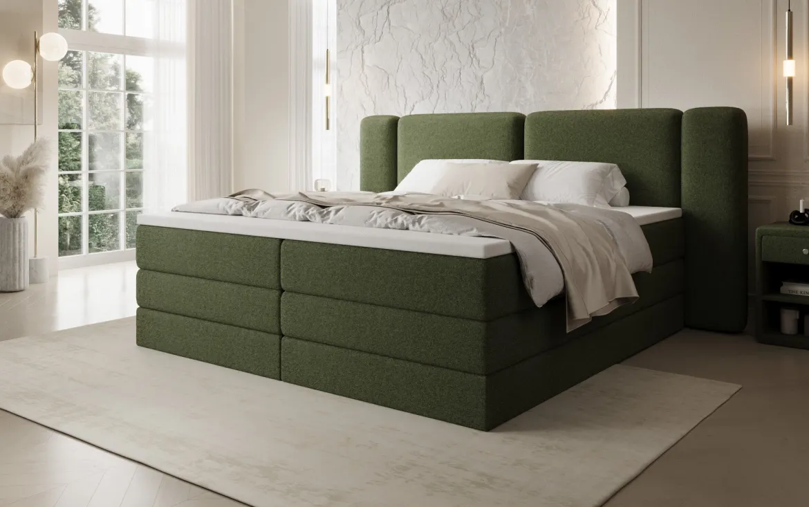 Boxspringbett Leni mit hochklappbarem Stauraum in Teddy Bouclé