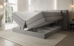 Boxspringbett Leni mit hochklappbarem Stauraum in Teddy Bouclé