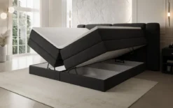Boxspringbett Leni mit hochklappbarem Stauraum in Teddy Bouclé