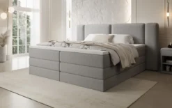 Boxspringbett Leni mit hochklappbarem Stauraum in Teddy Bouclé