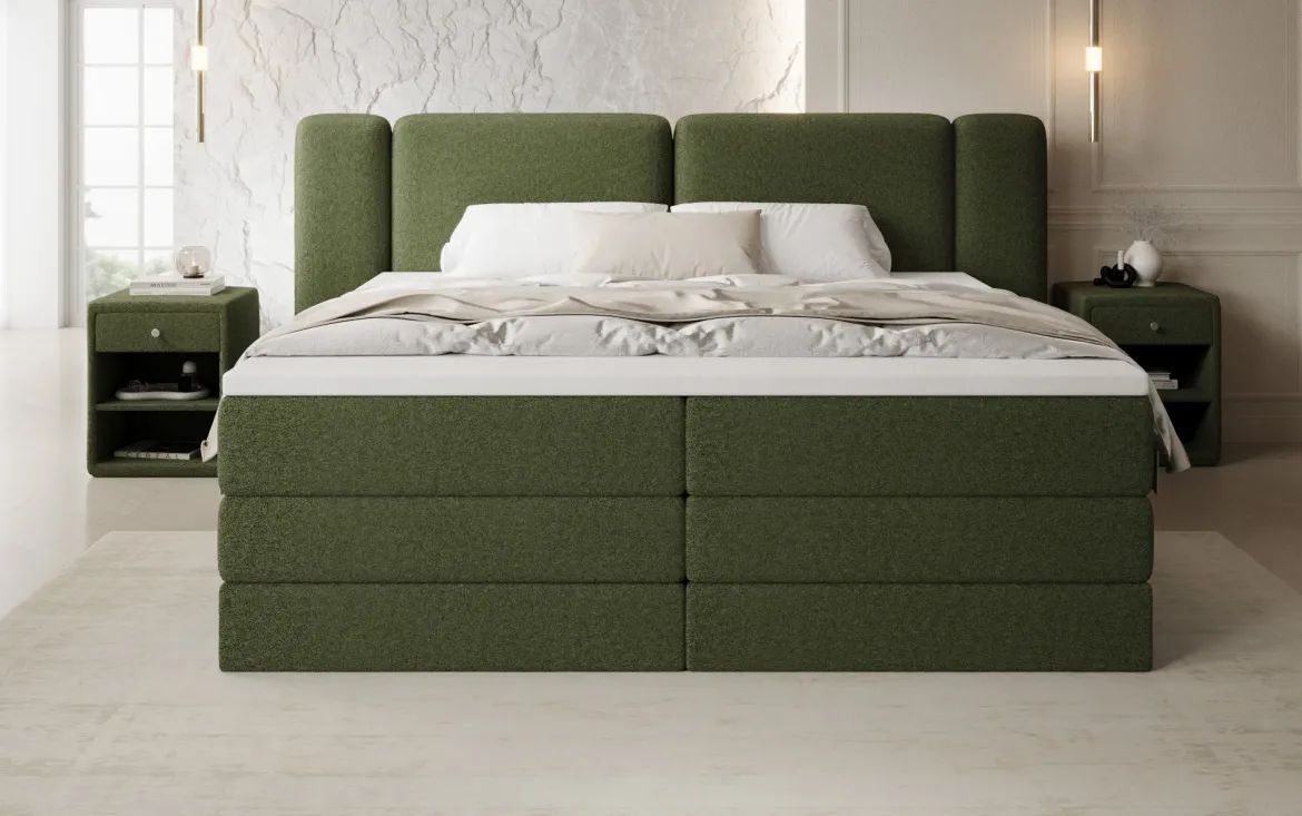 Boxspringbett Leni mit hochklappbarem Stauraum in Teddy Bouclé