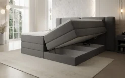 Boxspringbett Leni mit hochklappbarem Stauraum in Teddy Bouclé