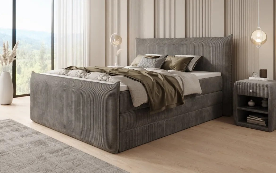 Boxspringbett Liana II mit hochklappbarem Stauraum in Cord