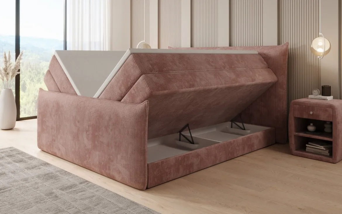 Boxspringbett Liana II mit hochklappbarem Stauraum in Cord