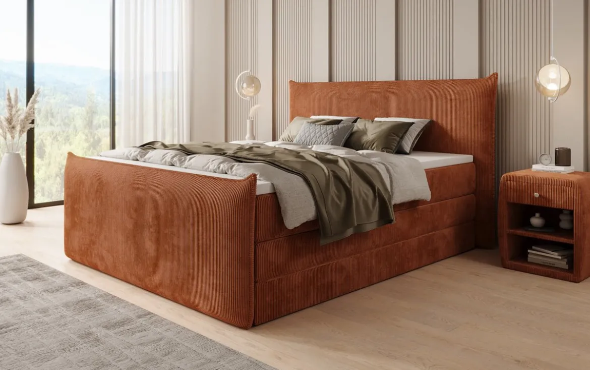 Boxspringbett Liana II mit hochklappbarem Stauraum in Cord