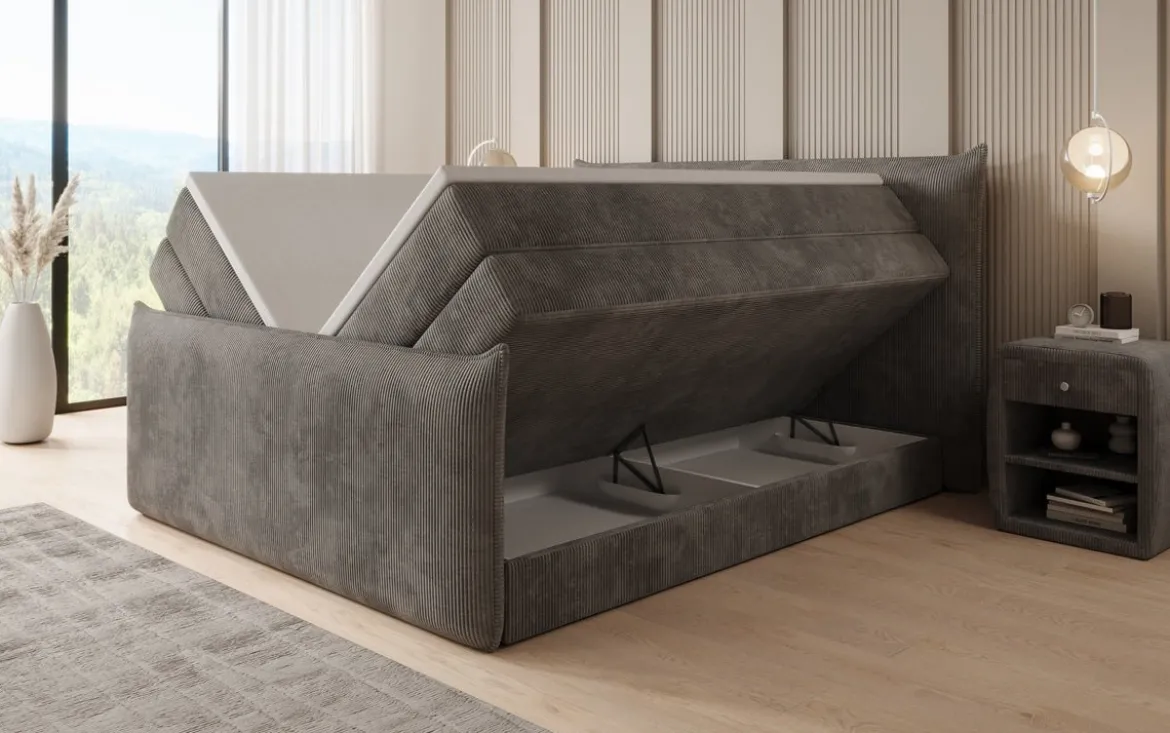 Boxspringbett Liana II mit hochklappbarem Stauraum in Cord