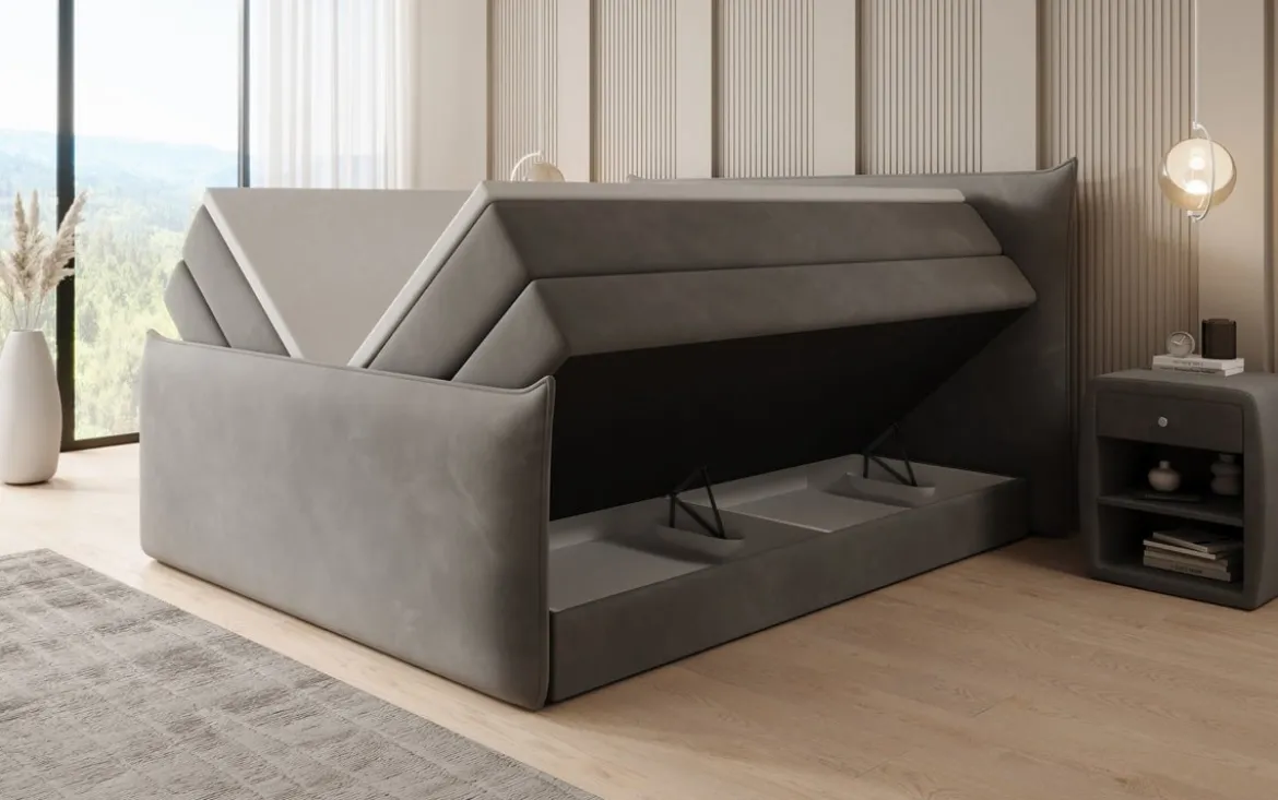 Boxspringbett Liana II mit hochklappbarem Stauraum in Samt