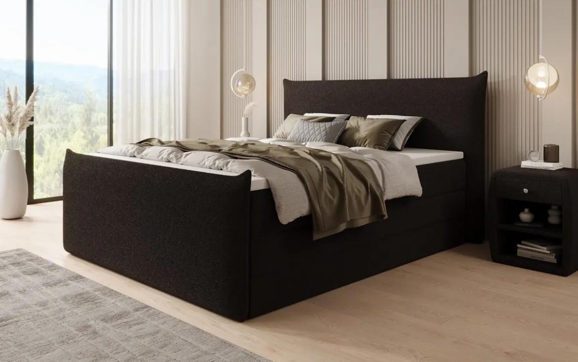 Boxspringbett Liana II mit hochklappbarem Stauraum in Teddy Bouclé