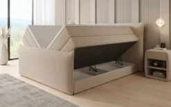 Boxspringbett Liana II mit hochklappbarem Stauraum in Teddy Bouclé